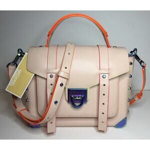 Michael Kors Medium Manhattan School Satchel Leather Purse With Neon Trim